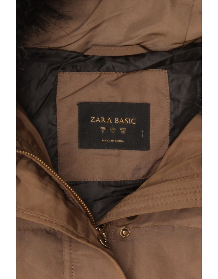 Zara ženska podstavljena jakna s kapuljačom UK 10 Small Brown