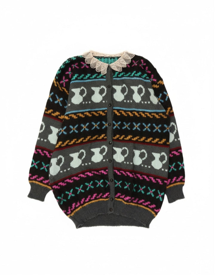 Vintage ženski kardigan pulover s apstraktnim uzorkom UK 10 malih raznobojnih