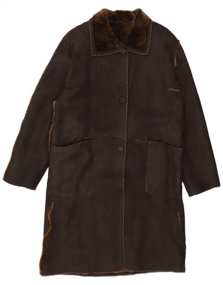 VINTAGE ženski kaput od brušene kože UK 16 Veliki smeđi