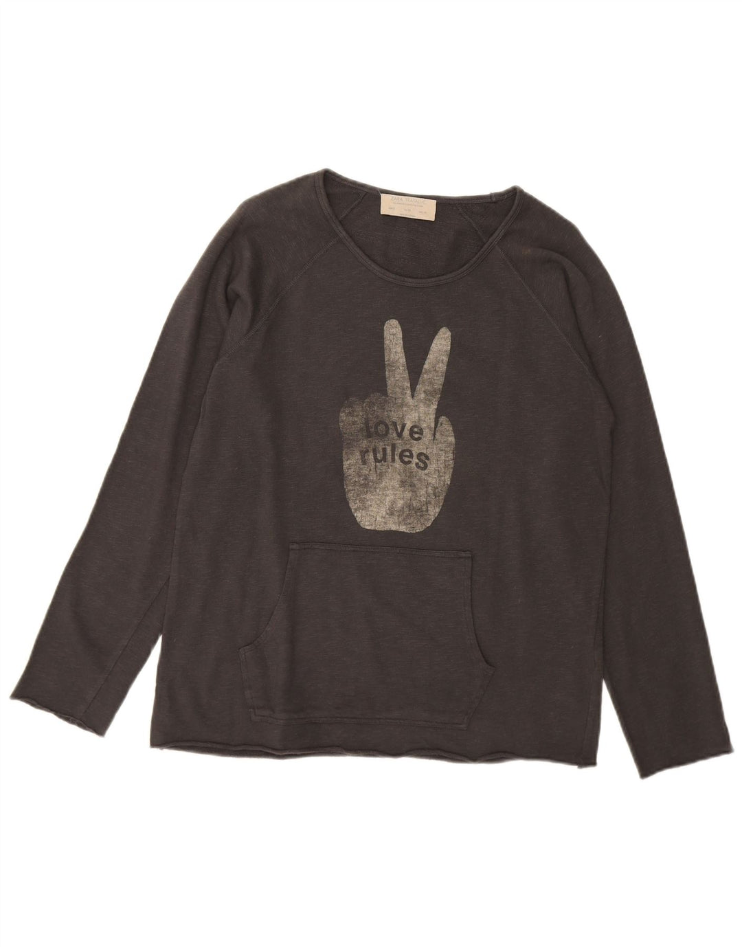 ZARA Womens Graphic Sweatshirt Jumper UK 14 Medium Grey Cotton