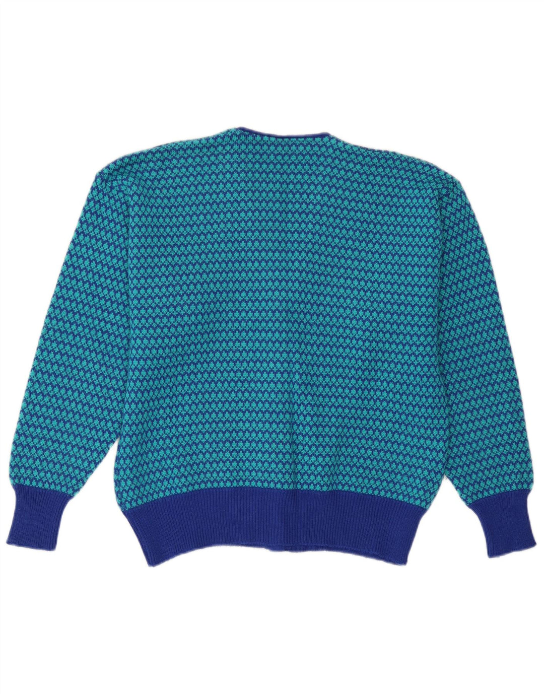 Vintage ženski kardigan džemper UK 14 Srednje plava vuna s ptičijim zubima