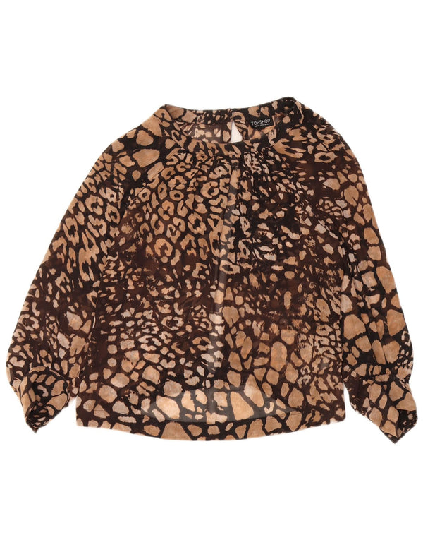 Topshop ženska kratko košulja bluza 3/4 rukava UK 14 Veliki smeđi životinjski print