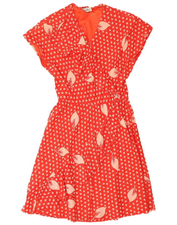 Vintage ženska haljina A-kroja s volanima sprijeda ITB 44 Srednje crvena cvjetna retro haljina