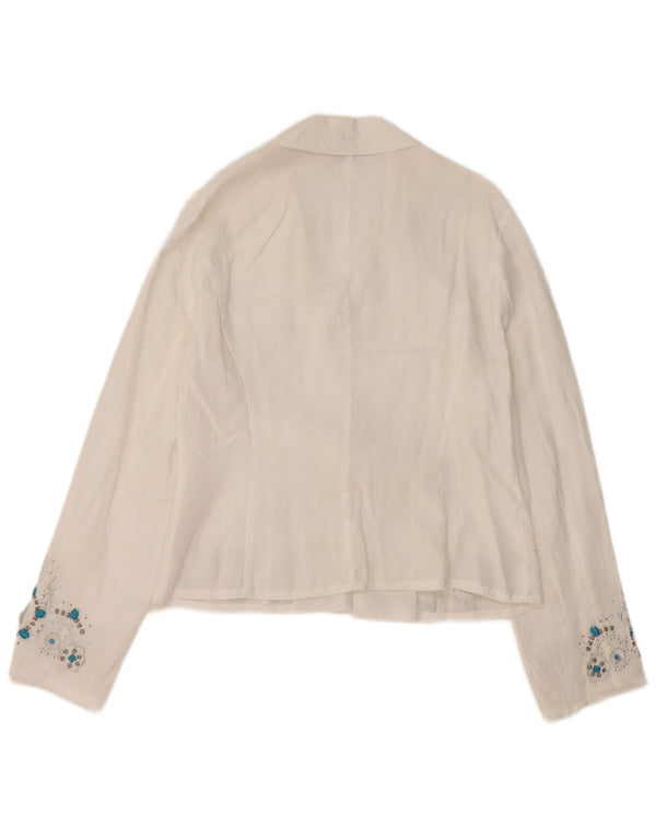 DERBY Womens Cardigan Top UK 14 Large White Floral Ramie