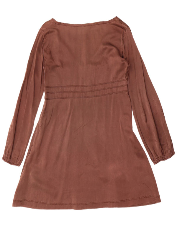 Replay Ženska grafička haljina A-kroja dugih rukava UK 12 Srednje smeđa svila