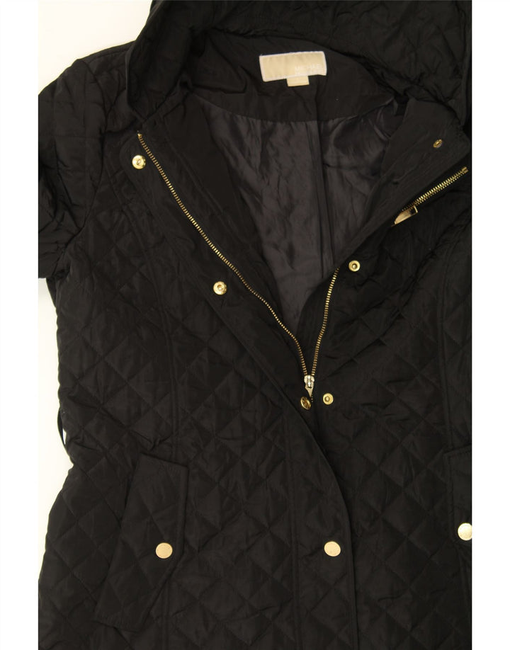 MICHAEL KORS Womens Hooded Quilted Overcoat UK 16 Large Black Polyester Vintage Michael Kors and Second-Hand Michael Kors from Messina Hembry 