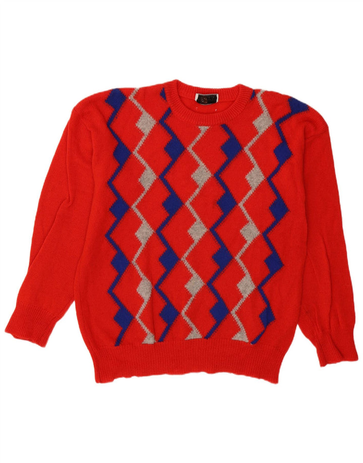 Vintage muški džemper s okruglim izrezom Veliki crveni Argyle/Diamond
