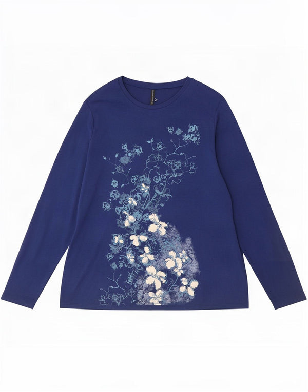 Marks & Spencer ženska majica dugih rukava s grafikom UK 22 3XL tamnoplava cvjetna