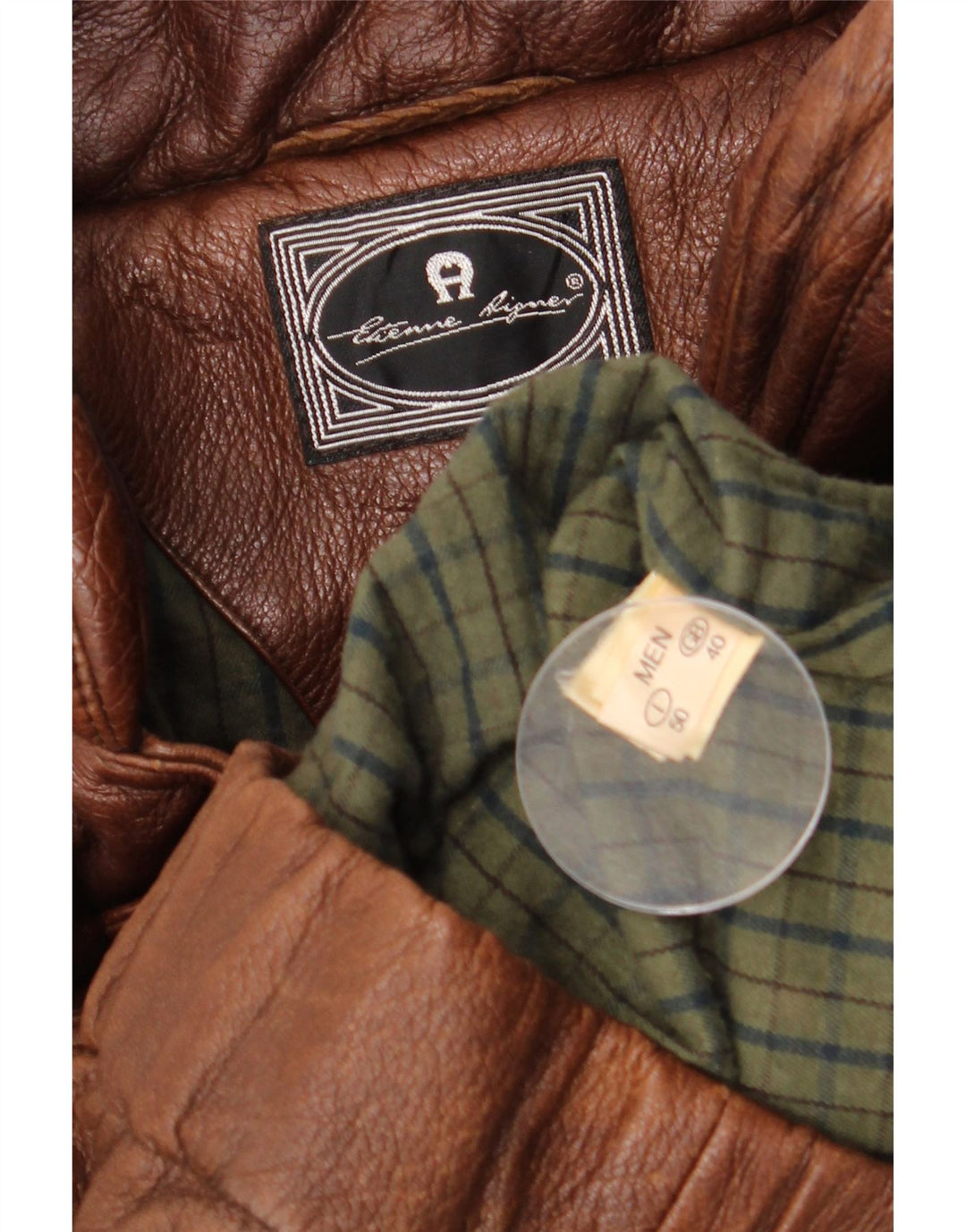 Etienne Aigner muški široki kožni kaput UK 40 veliki smeđi kožni