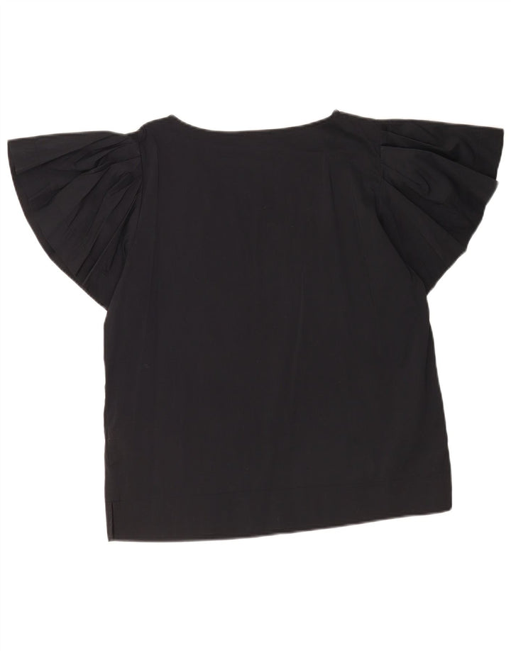 Benetton Womens Oversized Blouse Top UK 10 Small Black Cotton