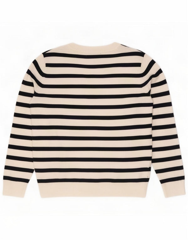 Marks & Spencer Womens V-Neck Jumper Sweater UK 14 Medium White Striped