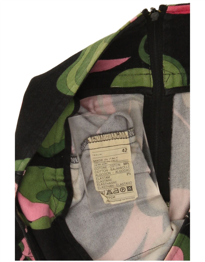 VINTAGE ženska mini suknja IT 42 srednje W30 crni cvjetni pamuk