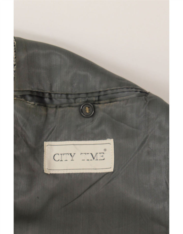 CITY TIME Mens 2 Button Blazer Jacket UK 38 Medium Grey Check Wool Vintage City Time and Second-Hand City Time from Messina Hembry 