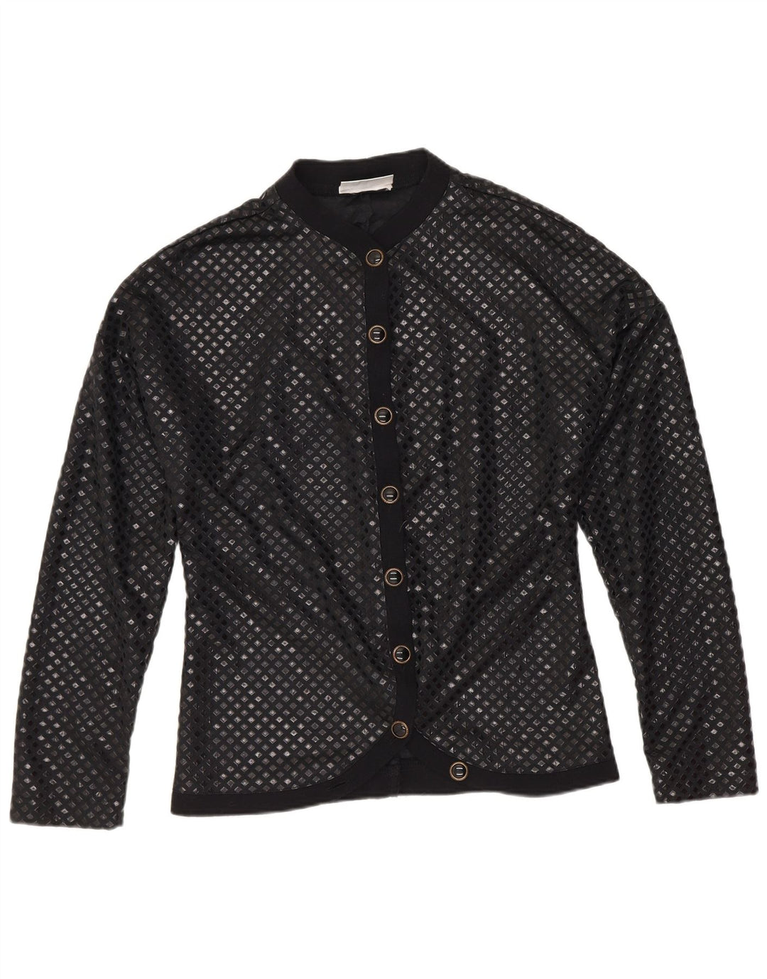 Vintage ženska košulja bluza UK 12 srednji crni geometrijski poliamid