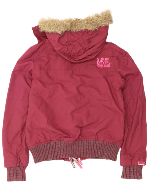 Superdry ženska bomber jakna s kapuljačom UK 14 srednji bordo poliester