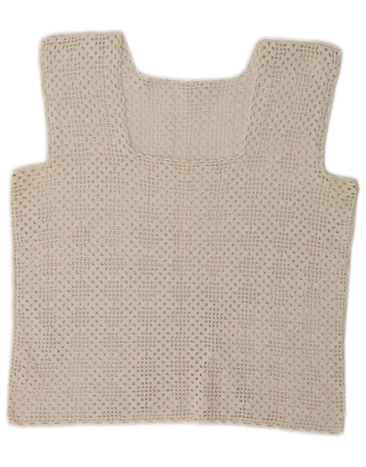 Vintage ženska heklana crop majica UK 8 Mala bijela