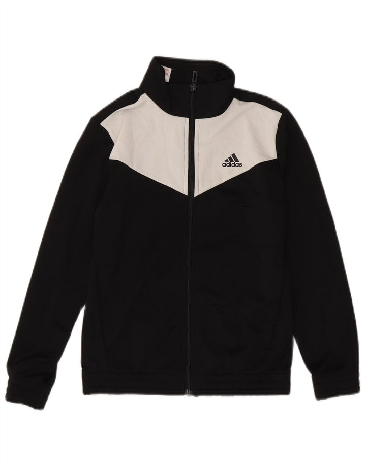 Gornja jakna od trenirke Adidas za dječake 8-9 godina, crni poliester u boji