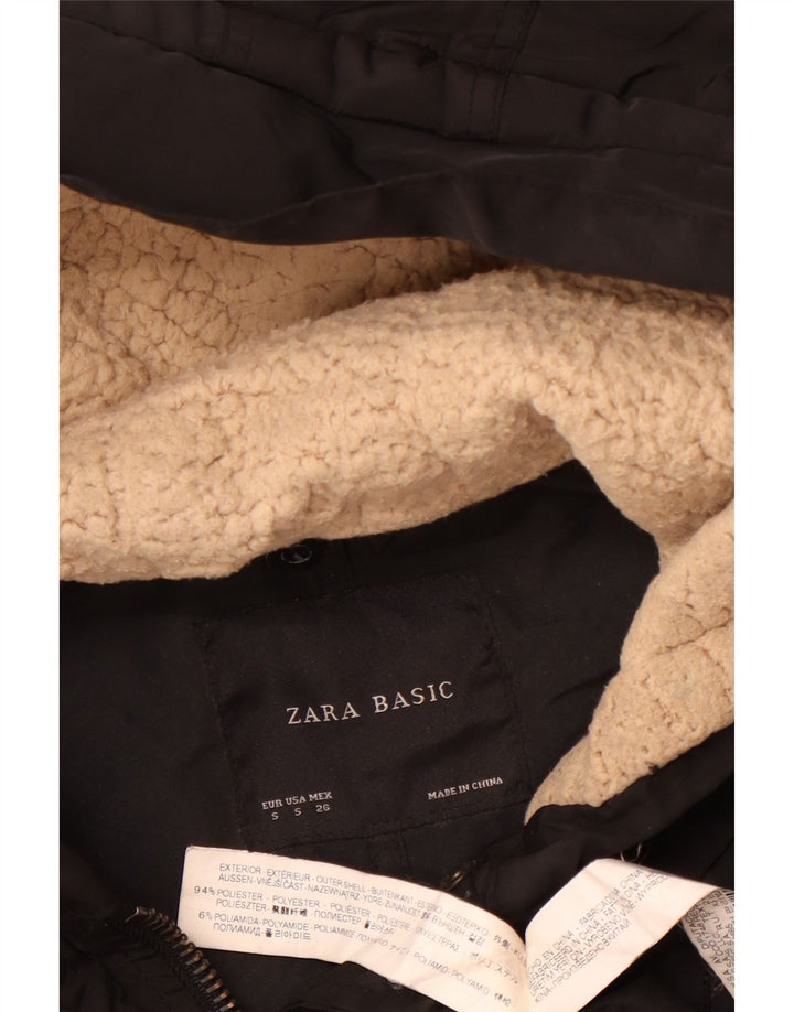 Zara ženska parka jakna s kapuljačom UK 10 mala crna poliester