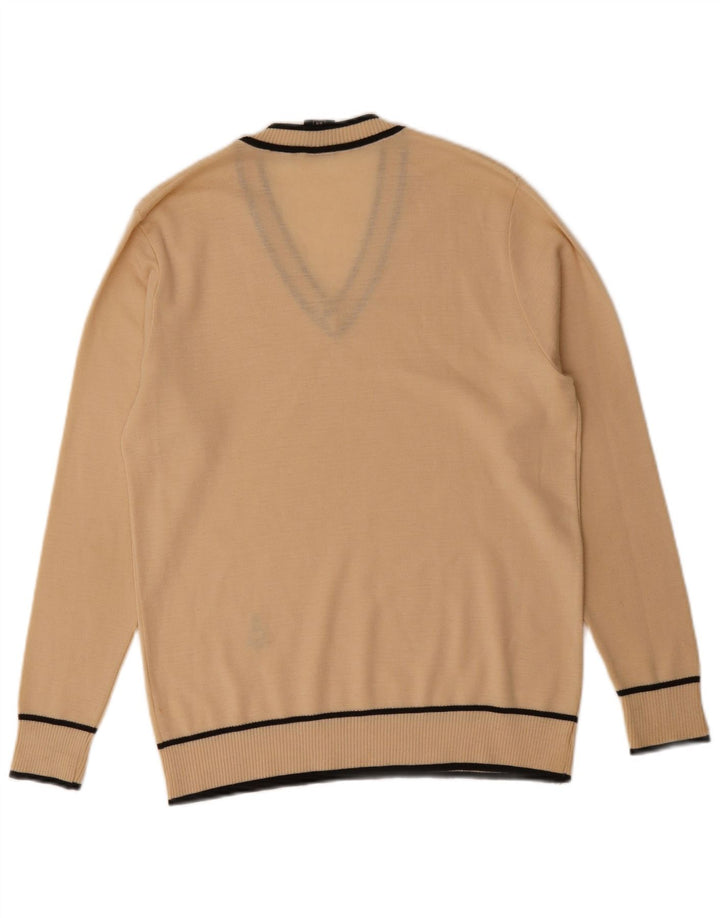 ASCOT Mens V-Neck Jumper Sweater IT 54 XL Beige Wool