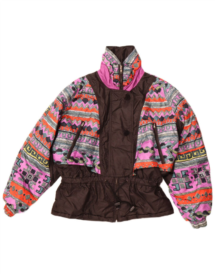 Vintage ženska jakna vjetrovka EU 42 veliki crni geometrijski poliester