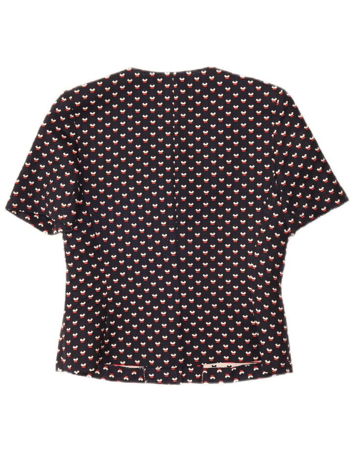 VINTAGE ženski set od 2 komada s 3 gumba UK 12 Srednje mornarsko plava točkasta