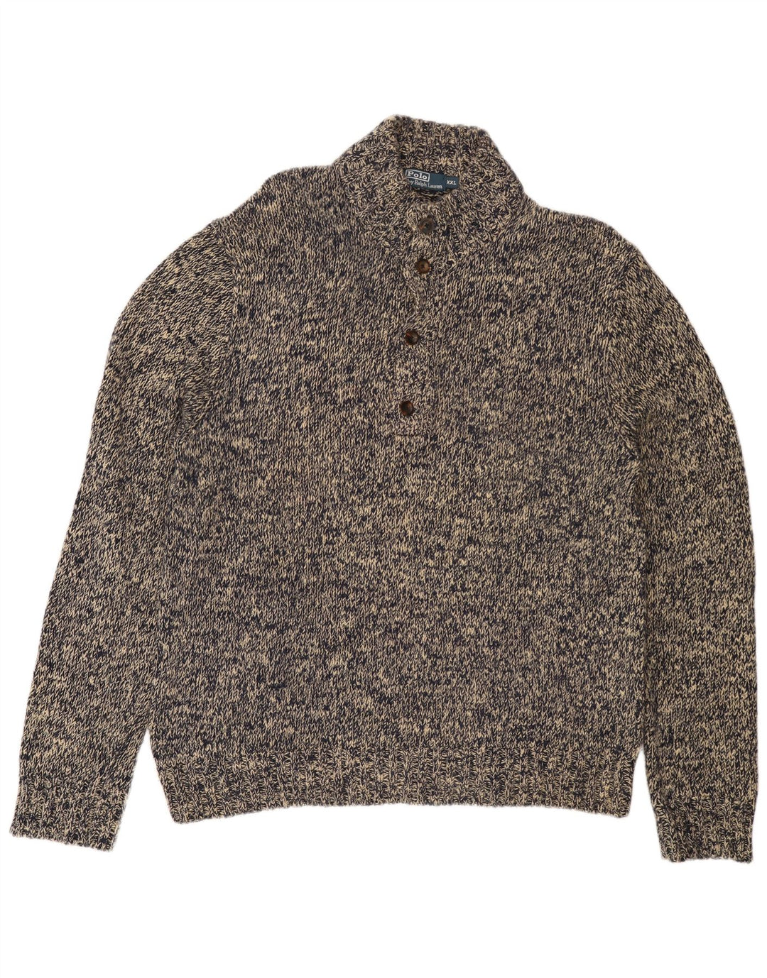 POLO RALPH LAUREN Muški pulover s dugmadima i ovratnikom 2XL sivi flekasti pamuk