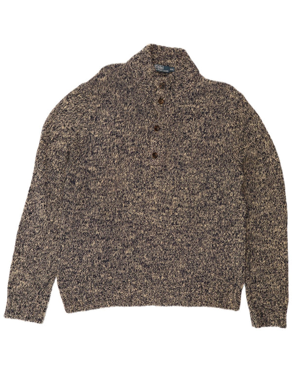 POLO RALPH LAUREN Muški pulover s dugmadima i ovratnikom 2XL sivi flekasti pamuk