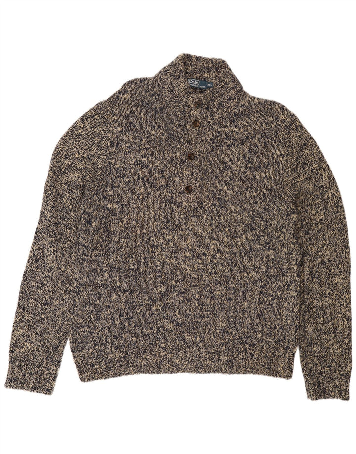 POLO RALPH LAUREN Muški pulover s dugmadima i ovratnikom 2XL sivi flekasti pamuk