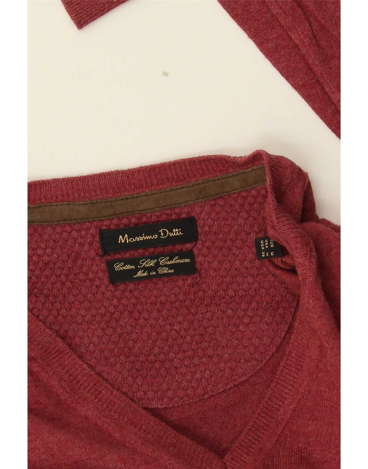 Massimo Dutti muški džemper s V-izrezom Srednji bordo pamuk