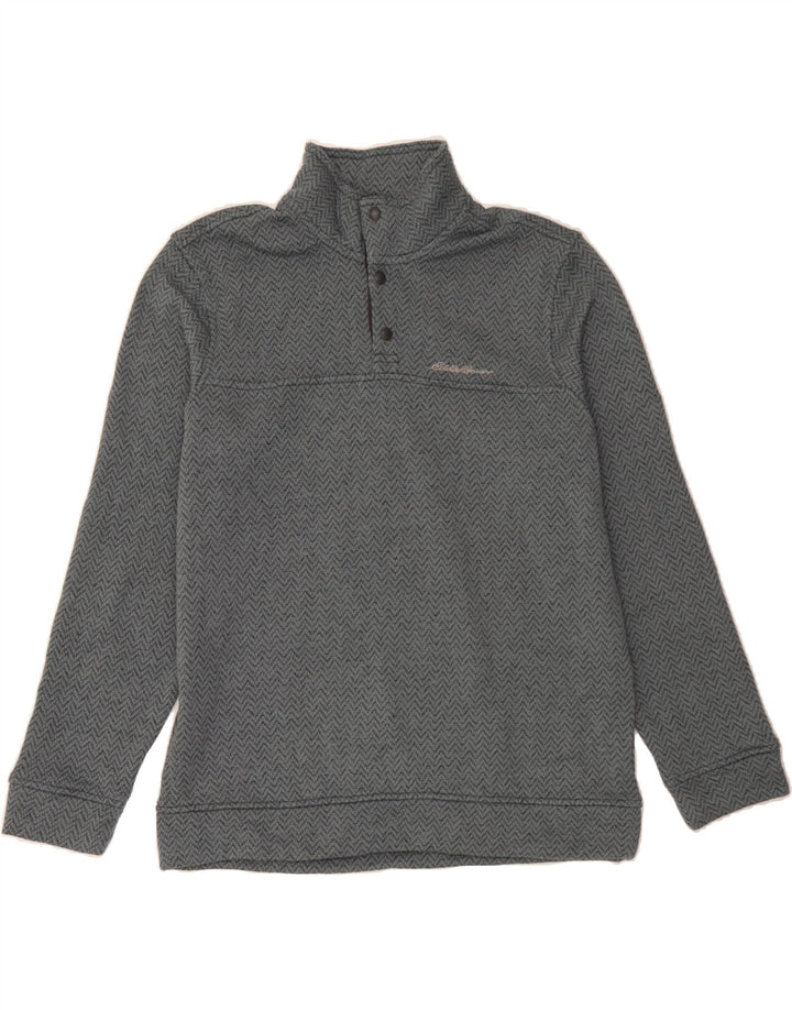 EDDIE BAUER Mens Button Neck Sweatshirt Jumper Large Grey Chevron Vintage Eddie Bauer and Second-Hand Eddie Bauer from Messina Hembry 