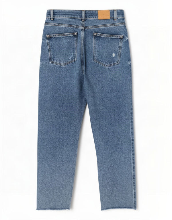 Zara Womens Distressed High Waist Straight Jeans EU 32 2XS W22 L26 Blue