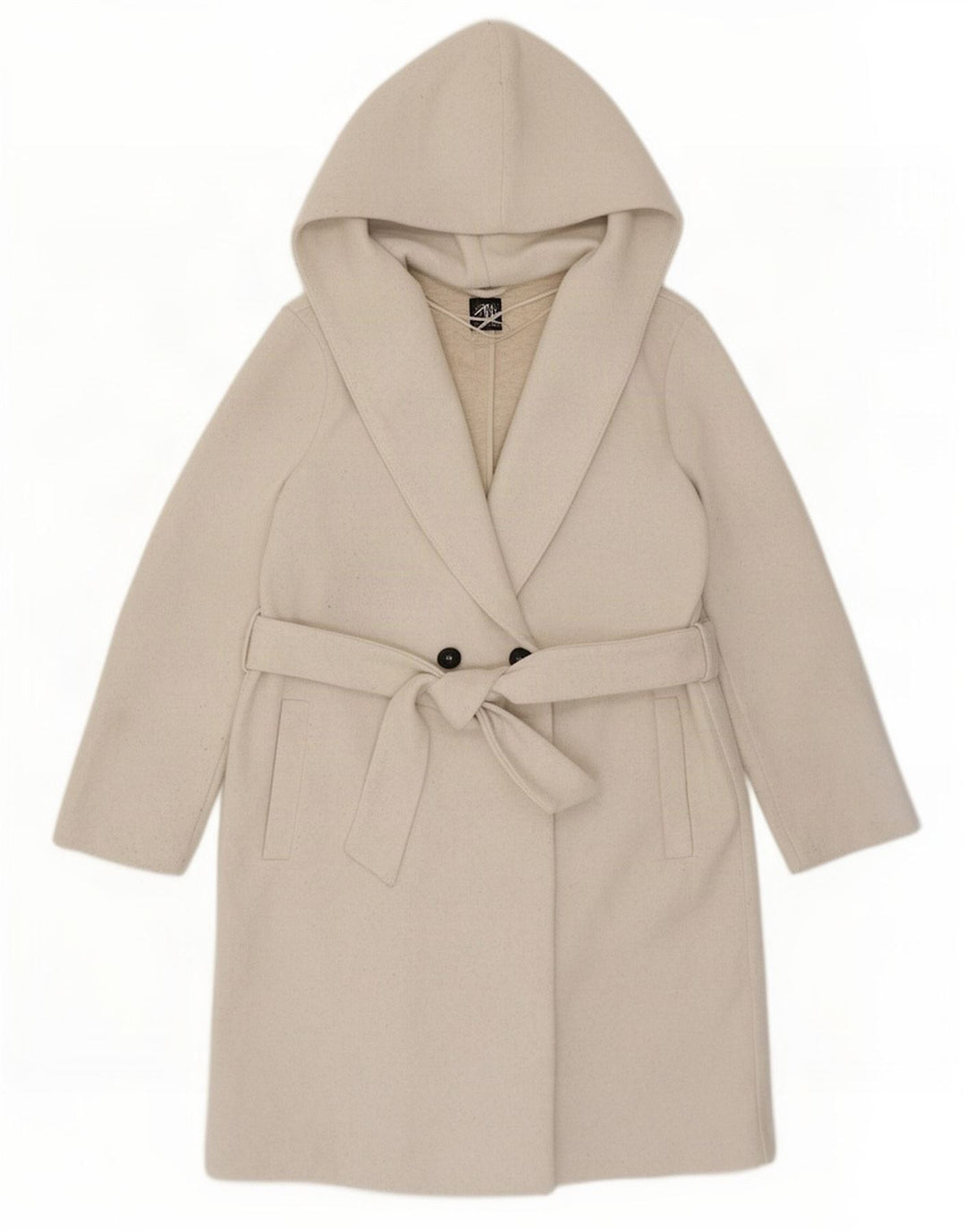 Zara ženski kaput s kapuljačom i velikim dvorednim kopčanjem UK 10 Small Beige
