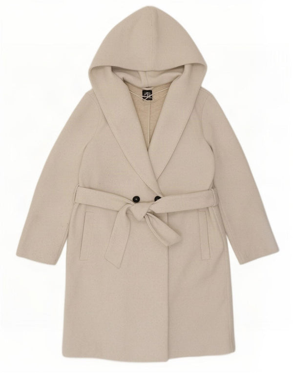 Zara ženski kaput s kapuljačom i velikim dvorednim kopčanjem UK 10 Small Beige