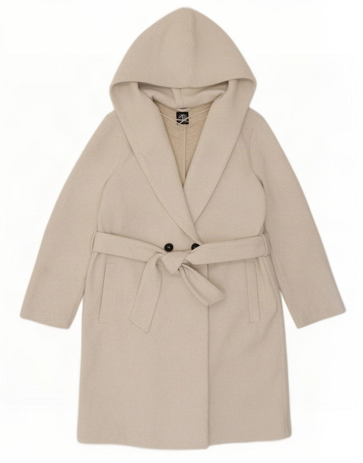 Zara ženski kaput s kapuljačom i velikim dvorednim kopčanjem UK 10 Small Beige