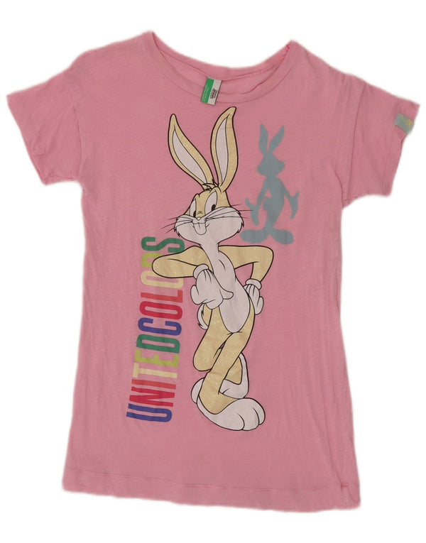 Majica kratkih rukava Benetton Girls Bugs Bunny Graphic T-Shirt Top 7-8 Years Medium Pink Pamuk