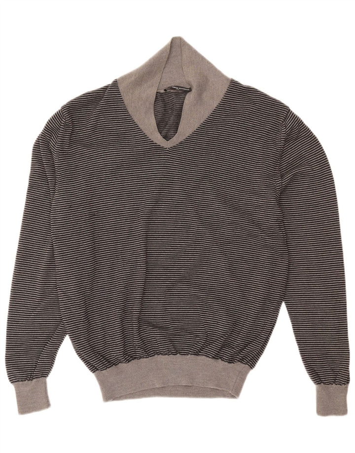 Daniele Alessandrini muški džemper s V-izrezom IT 54 XL siva na pruge