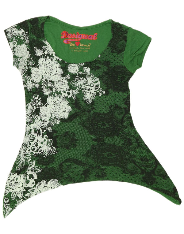 Ženska grafička asimetrična tunika Desigual UK 14 velikih zelenih cvjetova