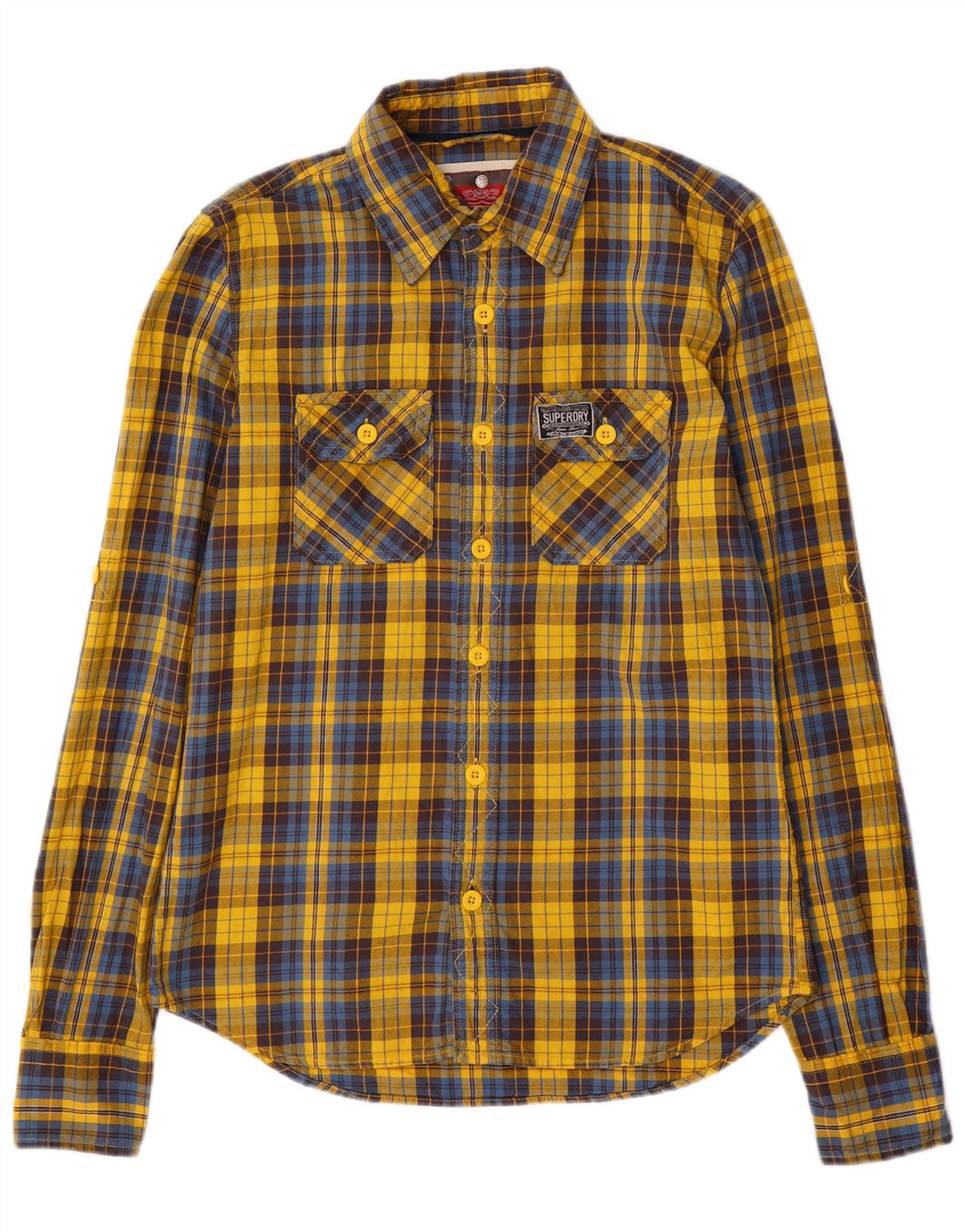 Superdry muška flanelska košulja, srednje žuti karirani pamuk