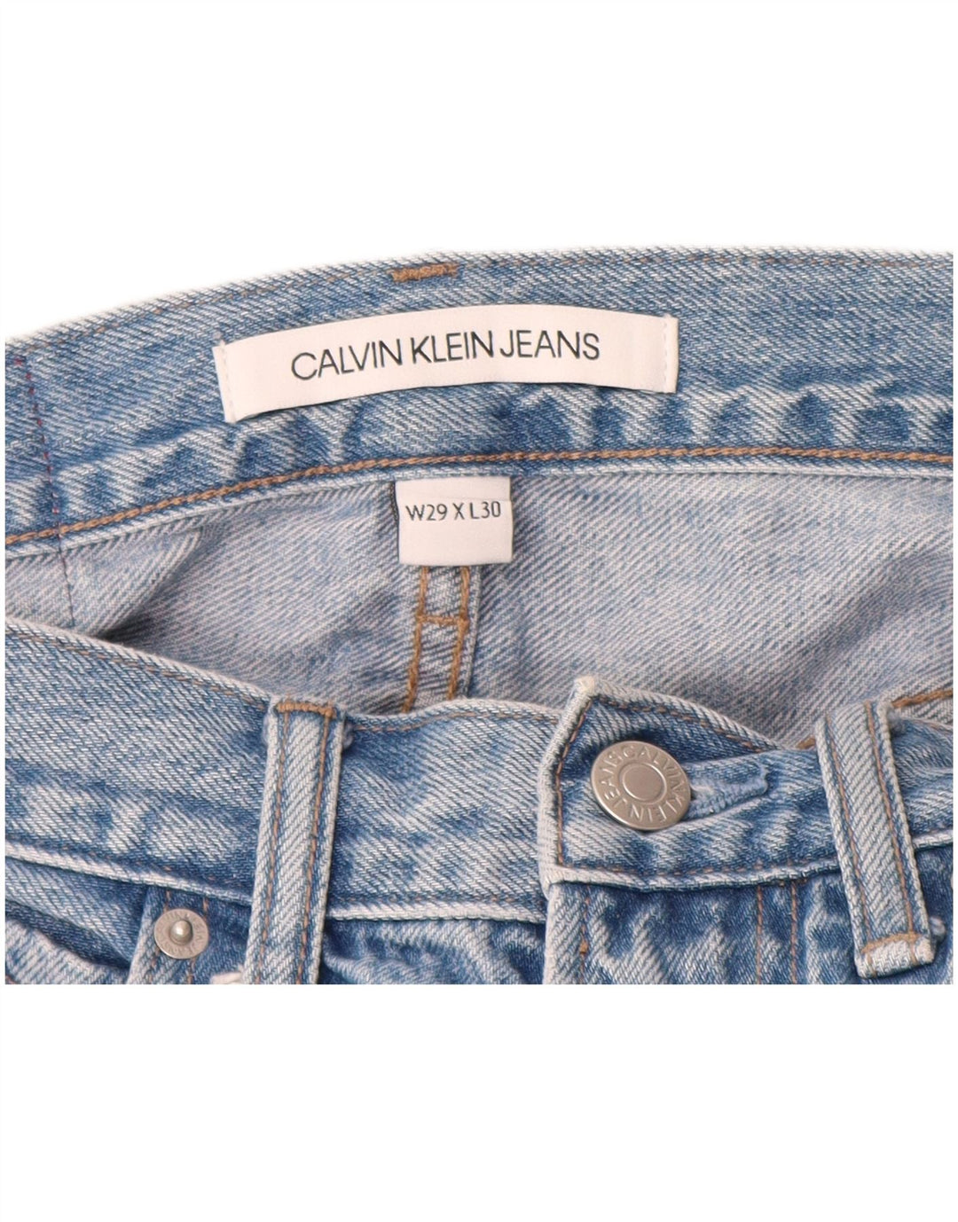CALVIN KLEIN Ženske ravne traperice Graphic W29 L25 Plavi pamuk u boji