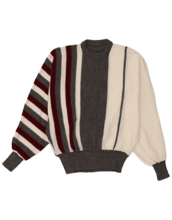 Vintage ženski džemper s okruglim izrezom u obliku šišmiša UK 14 srednje bijele pruge