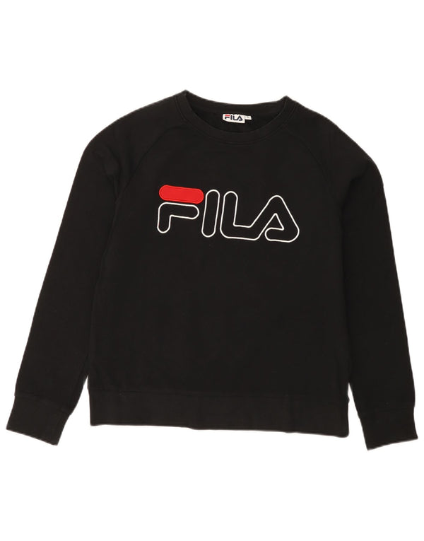 FILA Womens Graphic Sweatshirt Jumper UK 10 Small Black Cotton