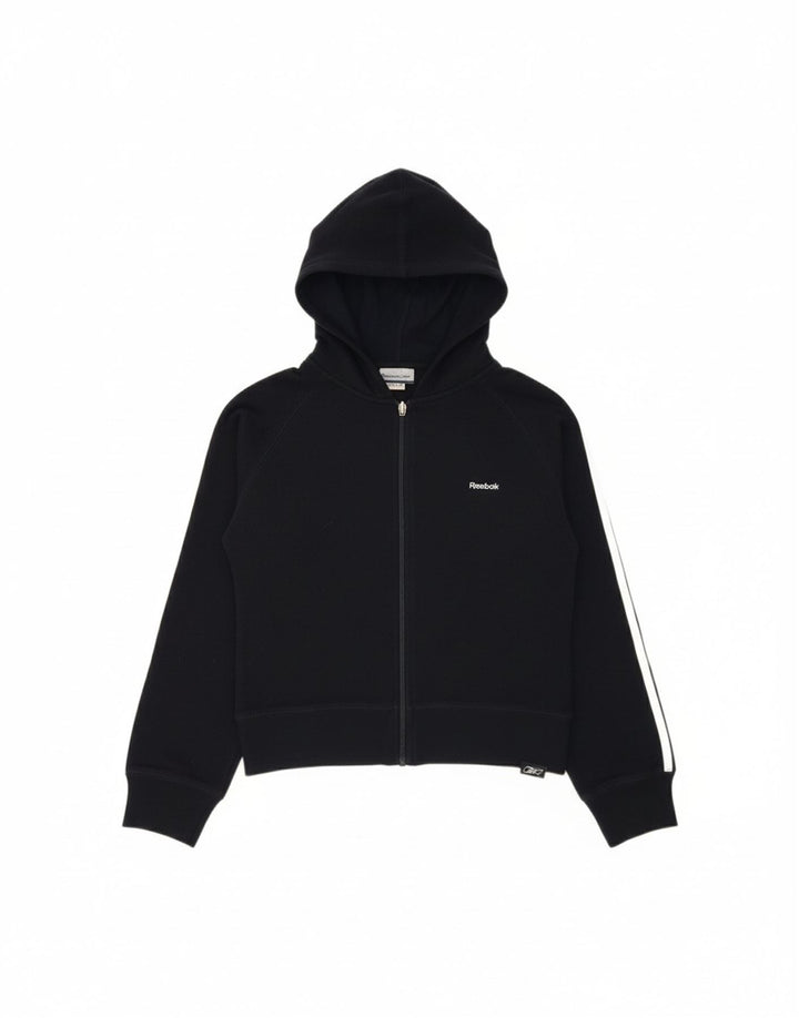 REEBOK Womens Graphic Zip Hoodie Sweater UK 12 Medium  Navy Blue Polyester
