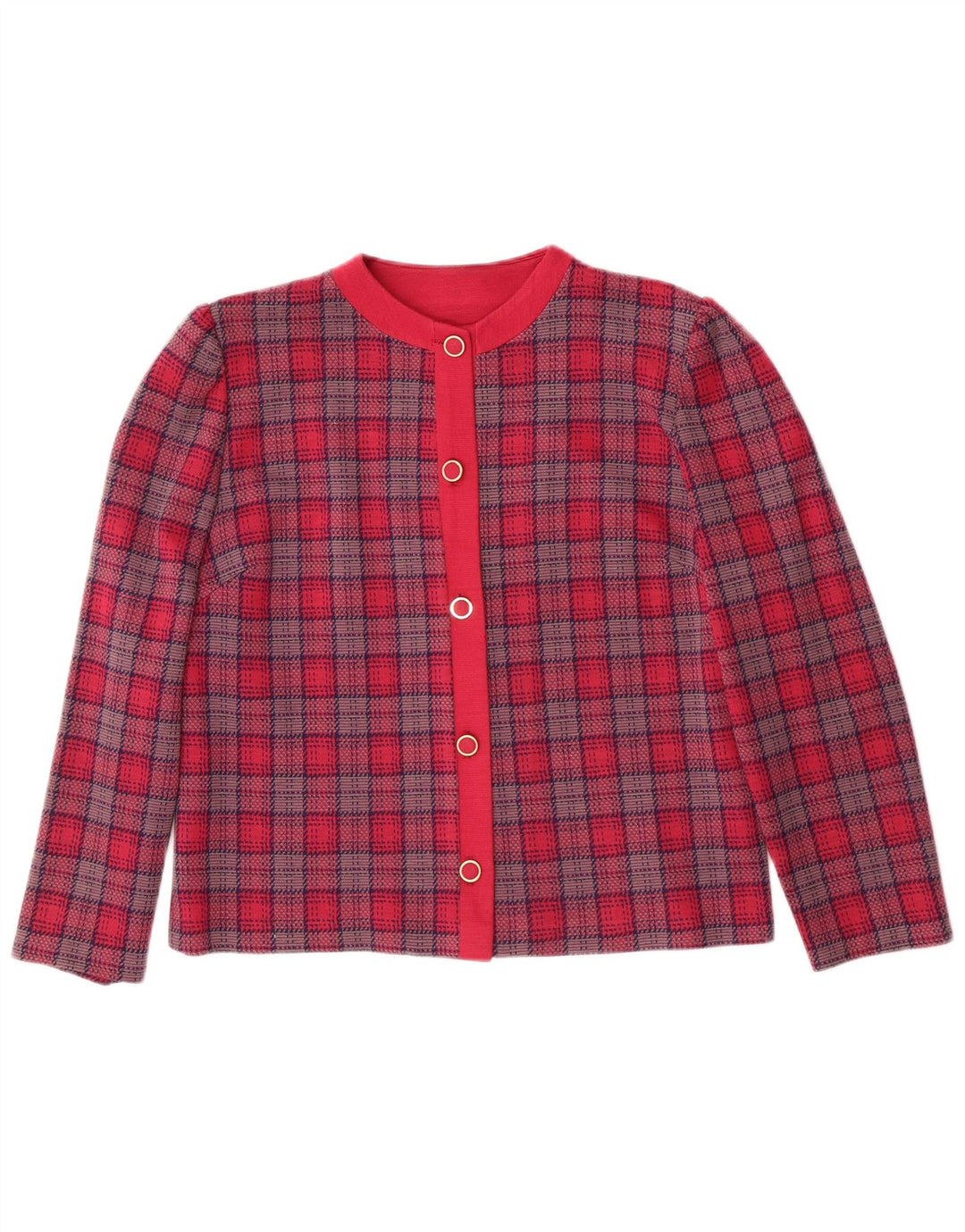 Vintage ženski sako sa 5 gumba UK 14 srednje ružičasto karirani klasični