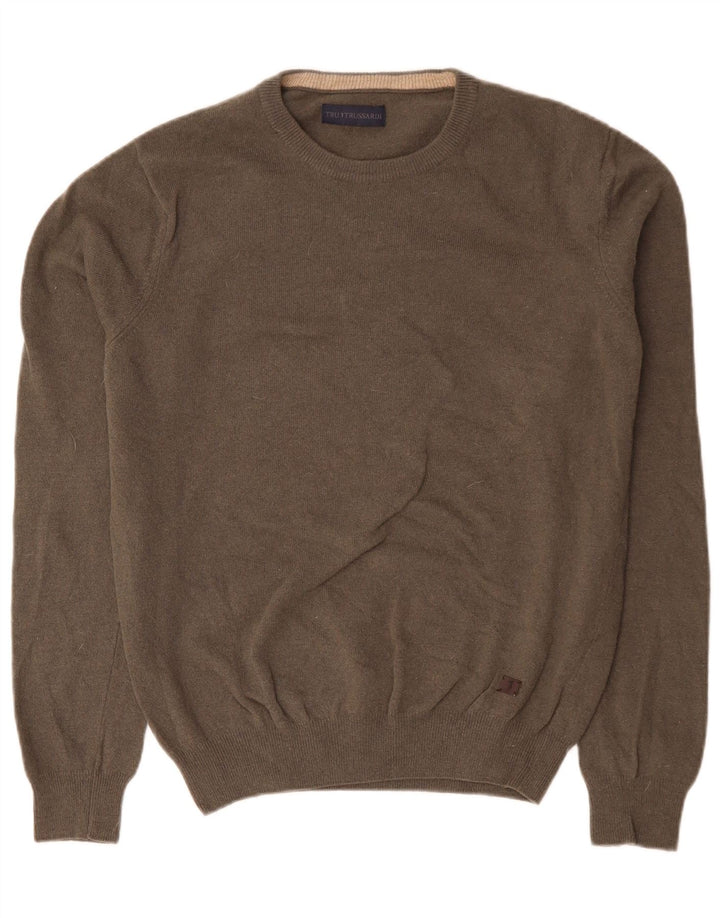 Veliki sivi vuneni muški džemper s okruglim izrezom TRUSSARDI