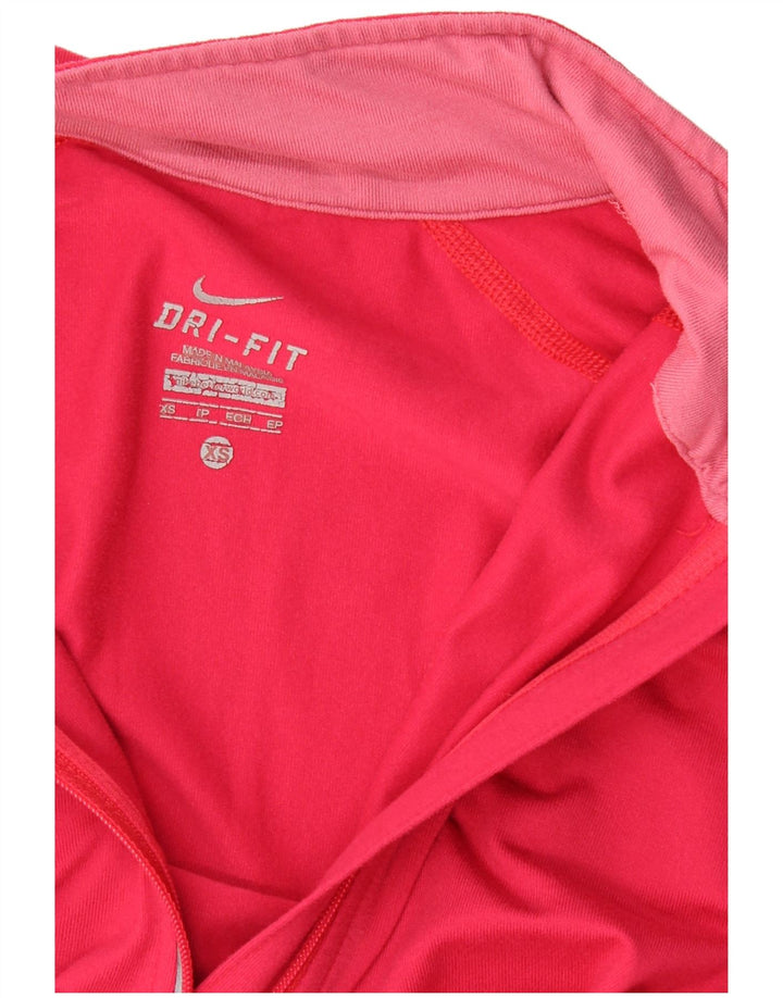 NIKE Womens Dri Fit Zip Neck Pullover Tracksuit Top UK 6 XS Pink