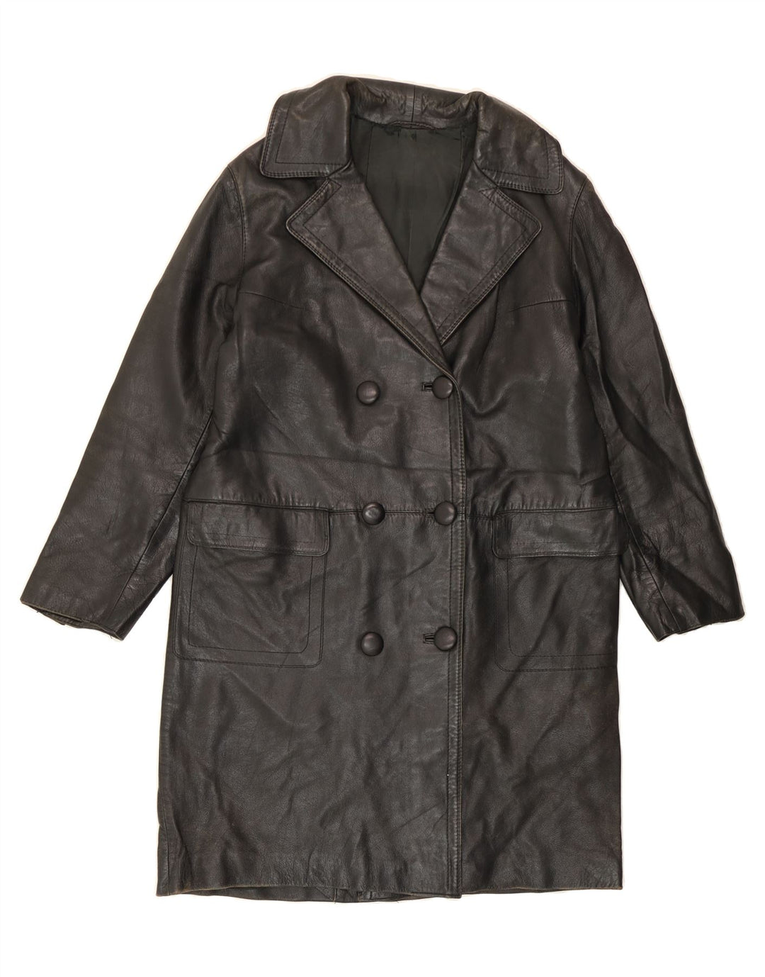 VINTAGE Womens Leather Coat UK 14 Medium Black Leather Vintage Vintage and Second-Hand Vintage from Messina Hembry 