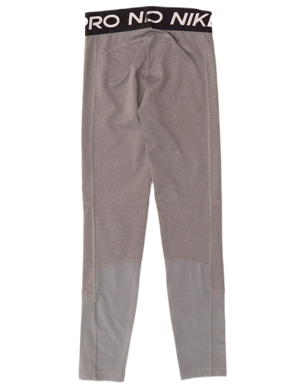 NIKE Girls Dri Fit Graphic Leggings 12-13 Years Large Grey Colourblock