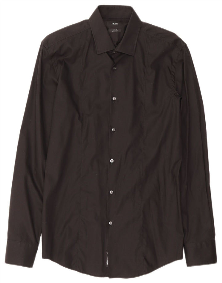 Hugo Boss Mens Slim Fit Shirt Size 39 Medium Black Cotton