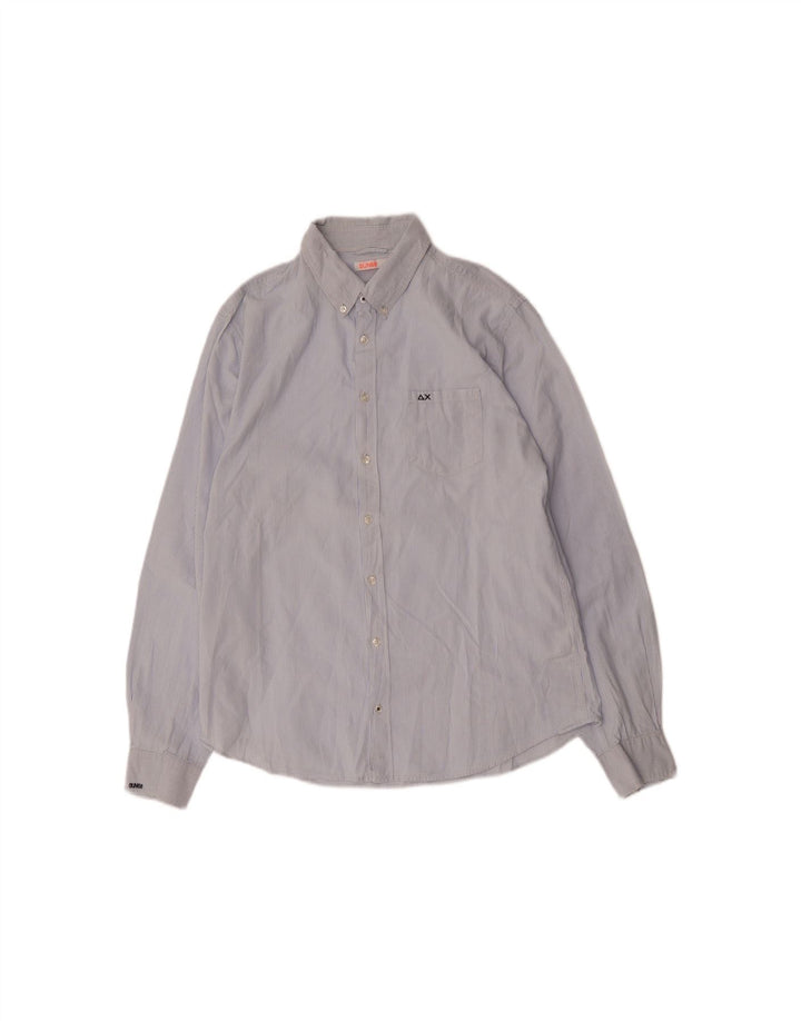SUN68 Mens Shirt Large Blue Pinstripe Cotton