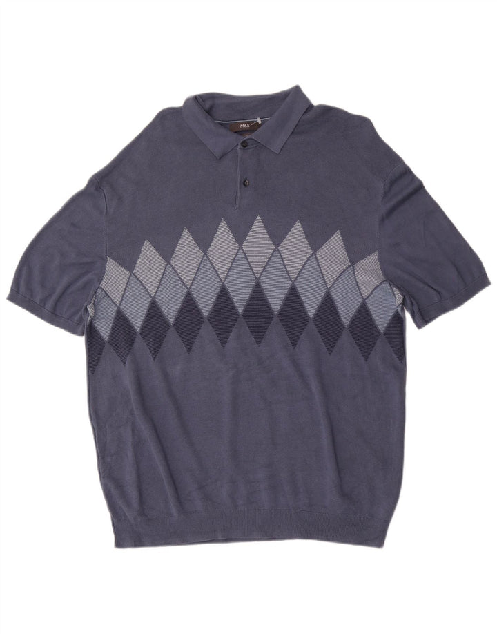 Marks & Spencer muški pulover s polo ovratnikom 2XL plavi Argyle/Diamond